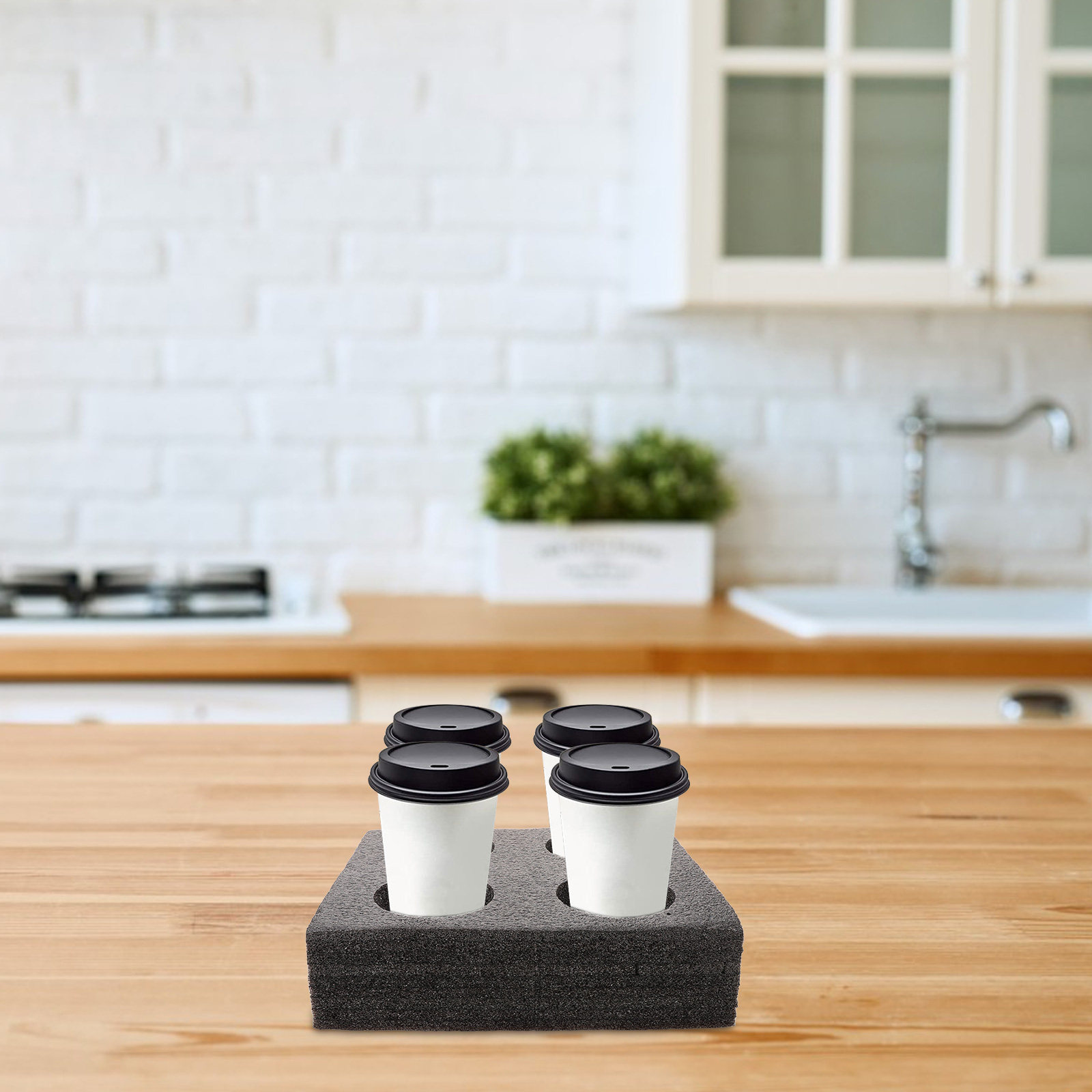 Coffee Tea Drinks - Vassoio Porta Bevande Multi-Foro per 4